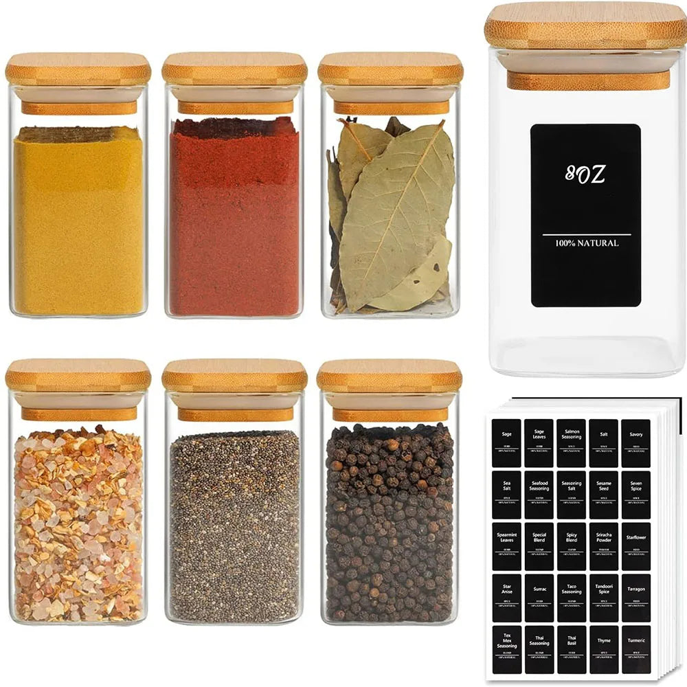 Glass Spice Jars with Bamboo Lids