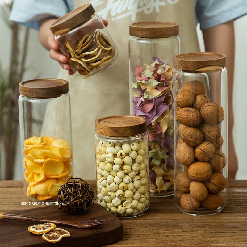 Glass Canisters with Wooden Lids