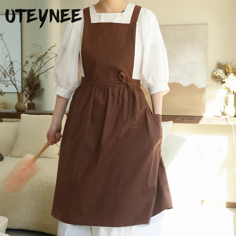 Cross-Back Cotton Apron with 2 Pockets