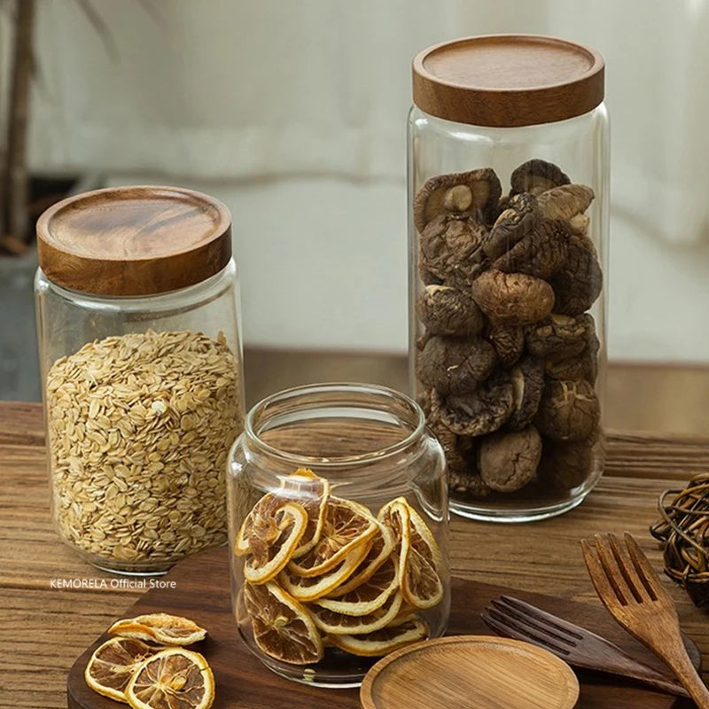 Glass Canisters with Wooden Lids