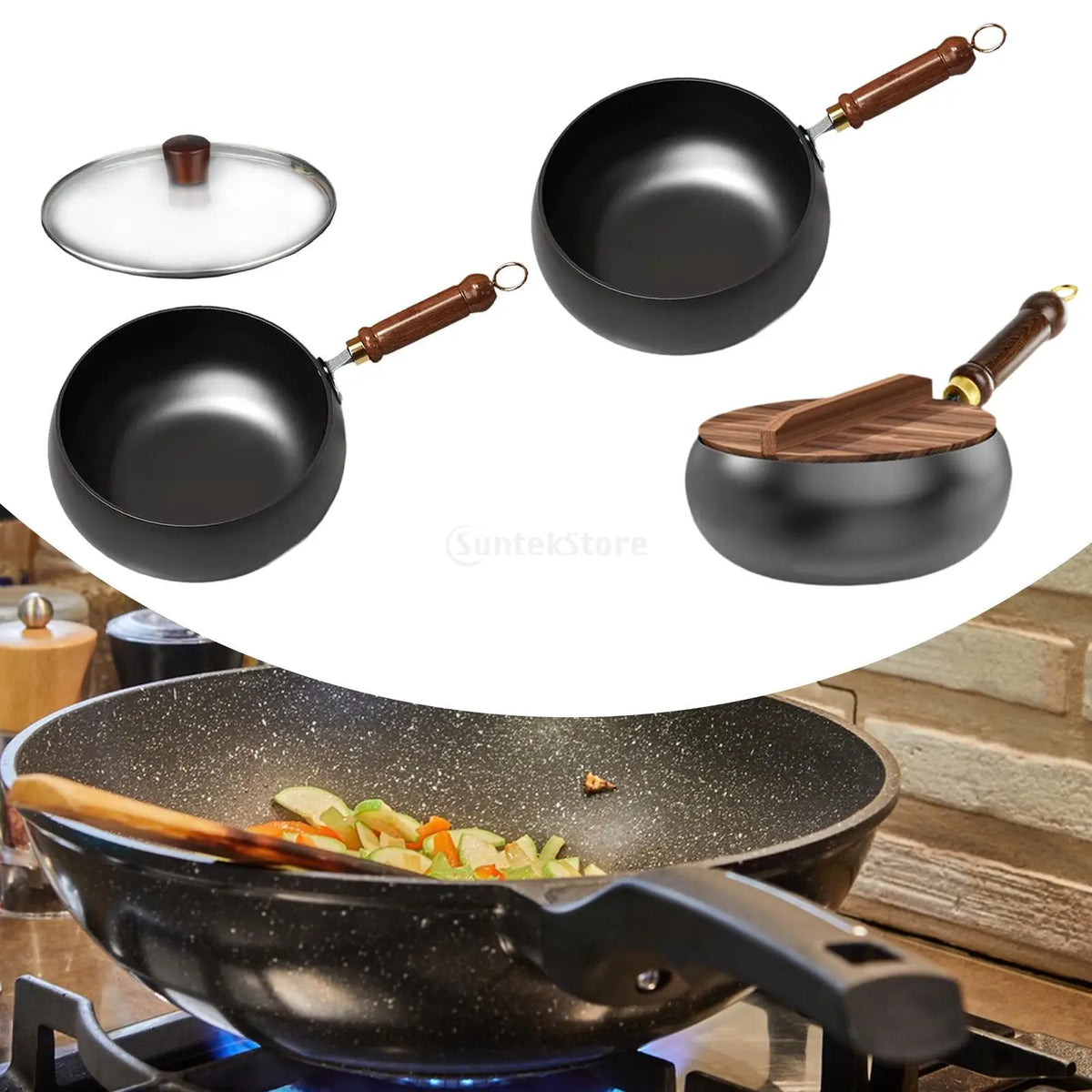 Iron Wok with Wooden Handle
