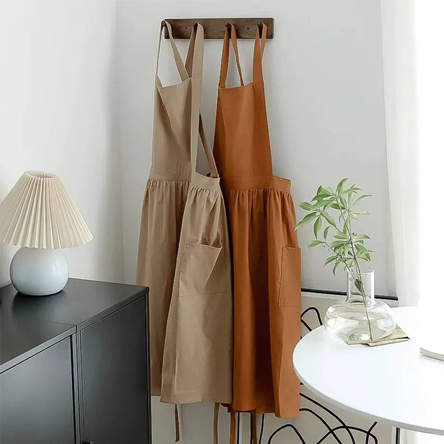 Cross-Back Cotton Apron with 2 Pockets