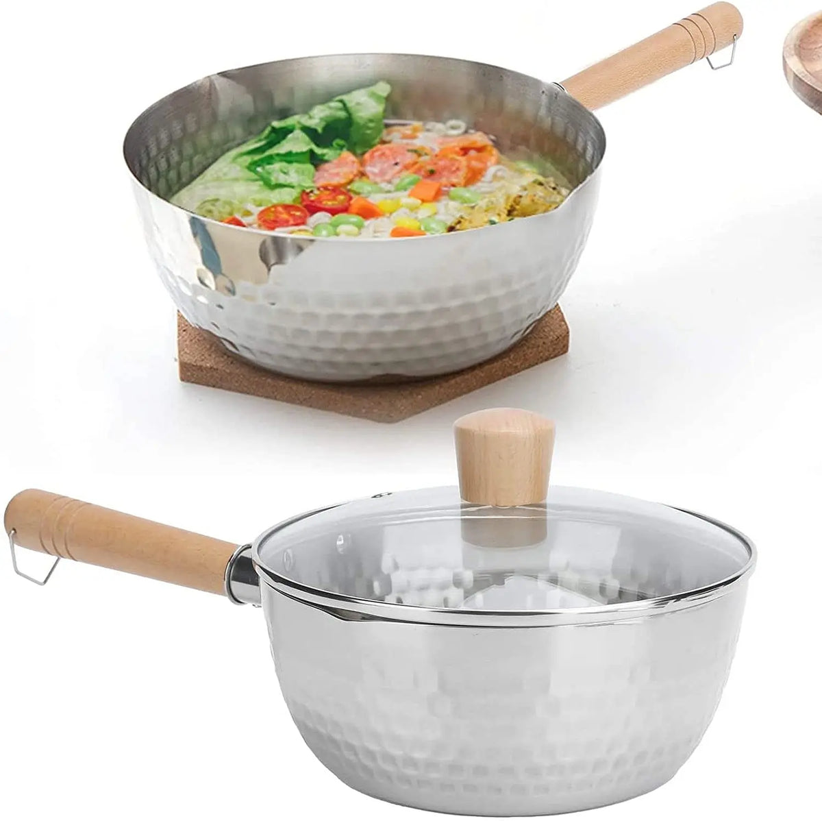 Steel Saucepan with Lid and Pour Spouts