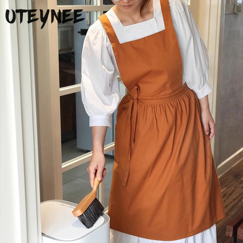 Cross-Back Cotton Apron with 2 Pockets