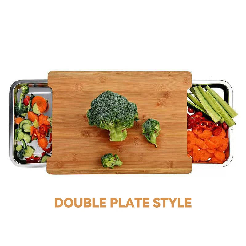 Bamboo Chopping Board with Prep Trays