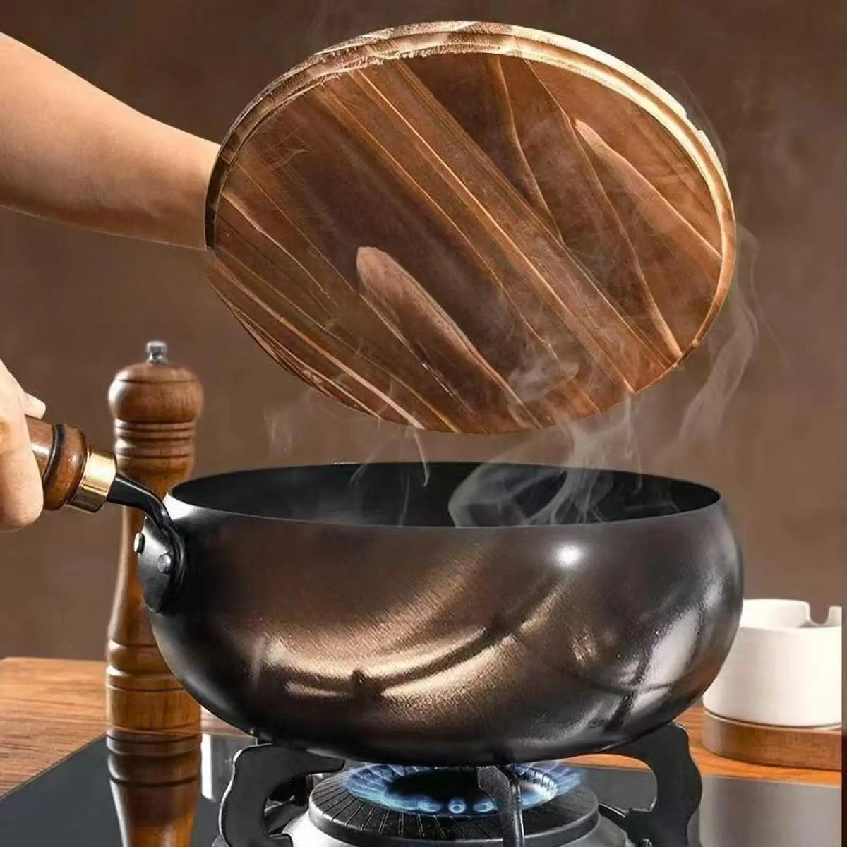 Iron Wok with Wooden Handle