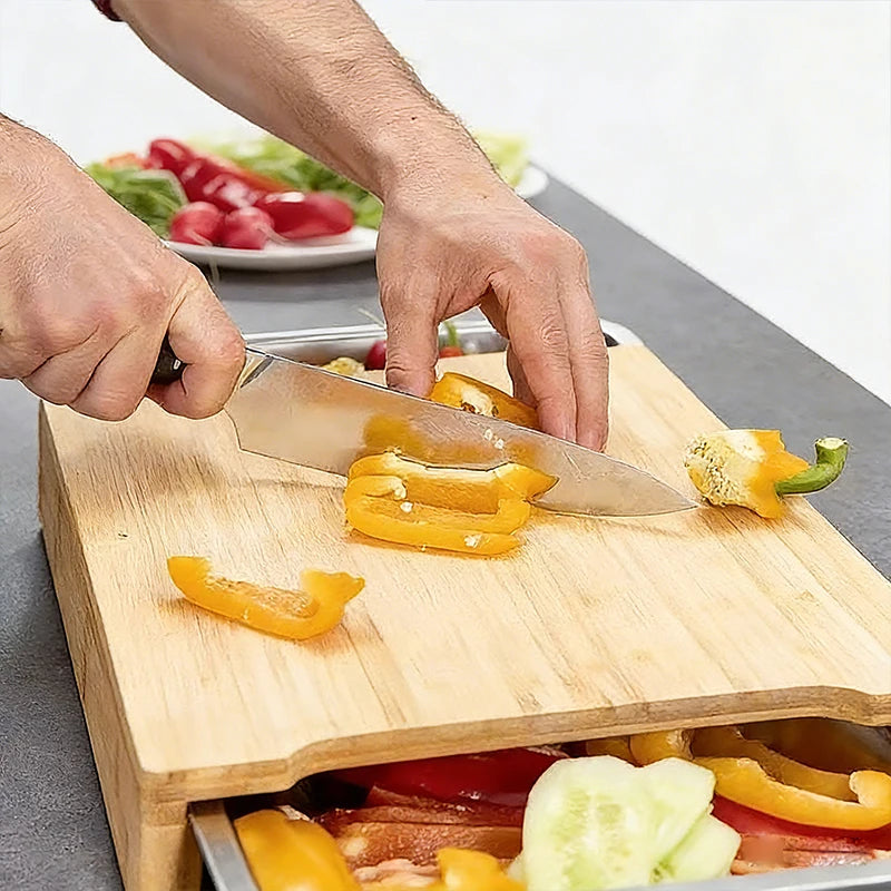 Bamboo Chopping Board with Prep Trays
