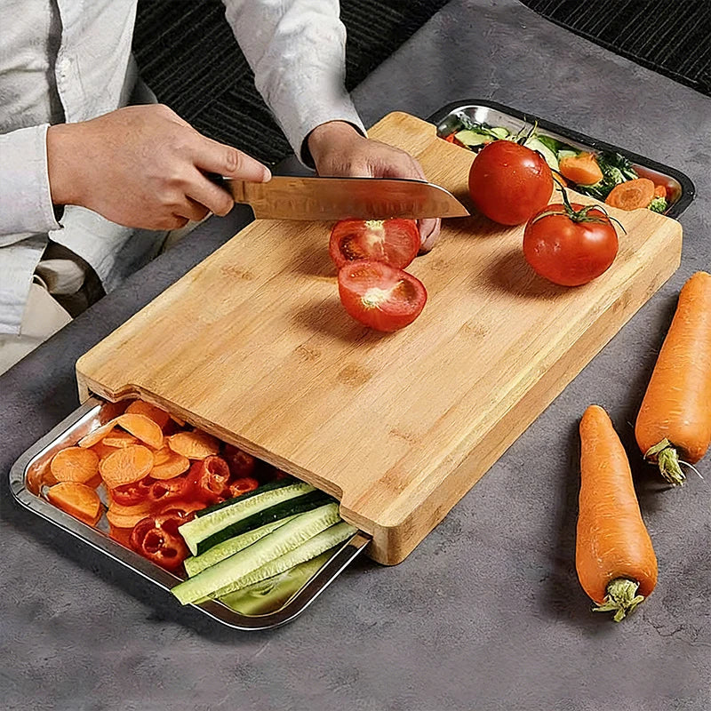 Bamboo Chopping Board with Prep Trays