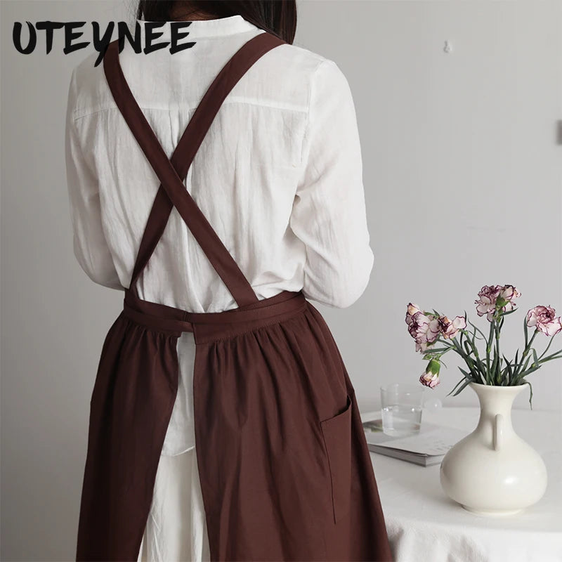 Cross-Back Cotton Apron with 2 Pockets