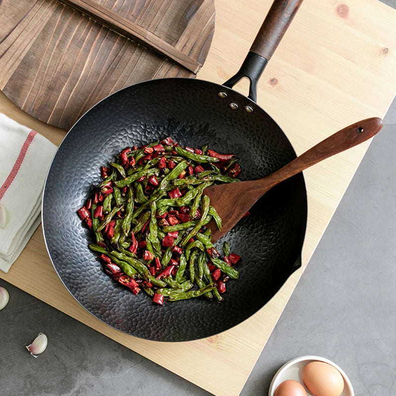 Carbon Steel Wok 32cm with Wooden Lid