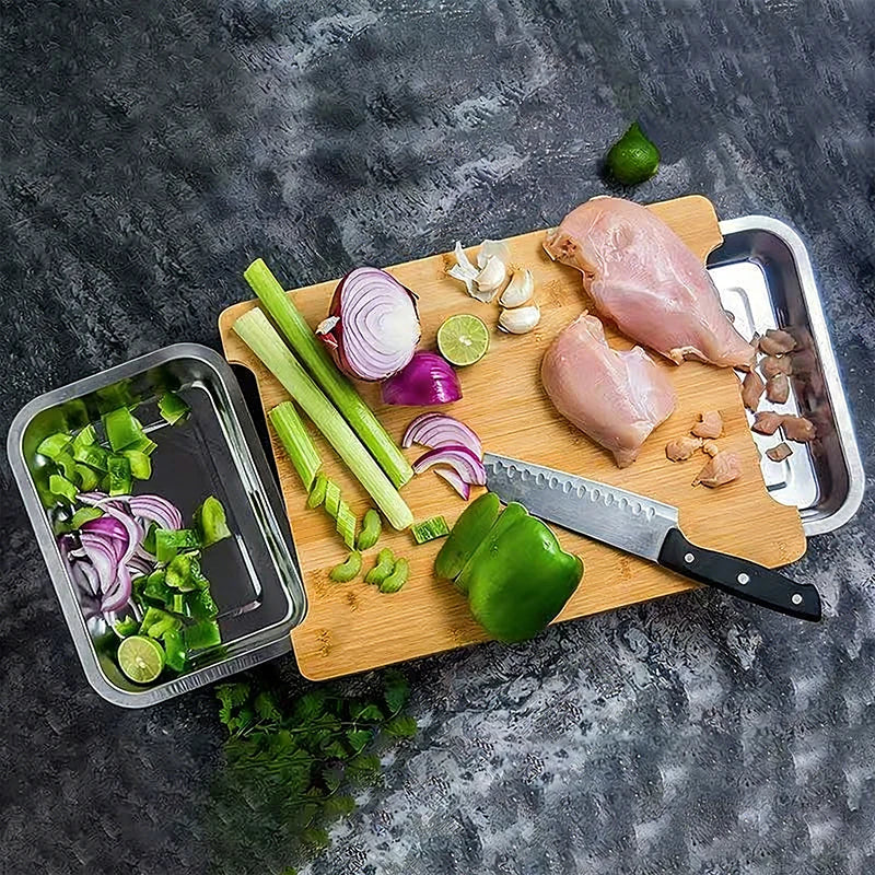 Bamboo Chopping Board with Prep Trays