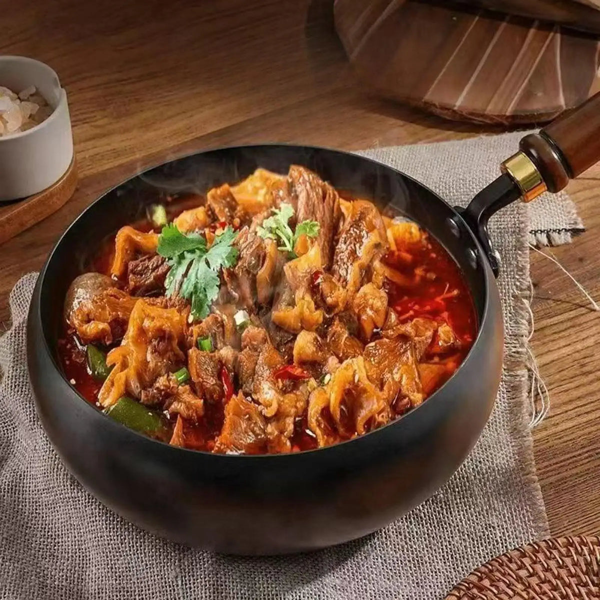 Iron Wok with Wooden Handle
