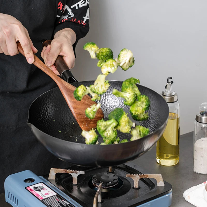Carbon Steel Wok 32cm with Wooden Lid