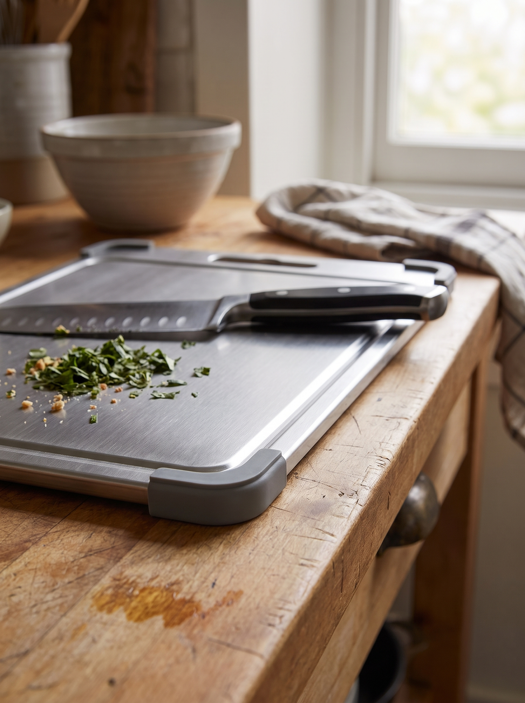 Anti slip feet holding the steel carving board steady