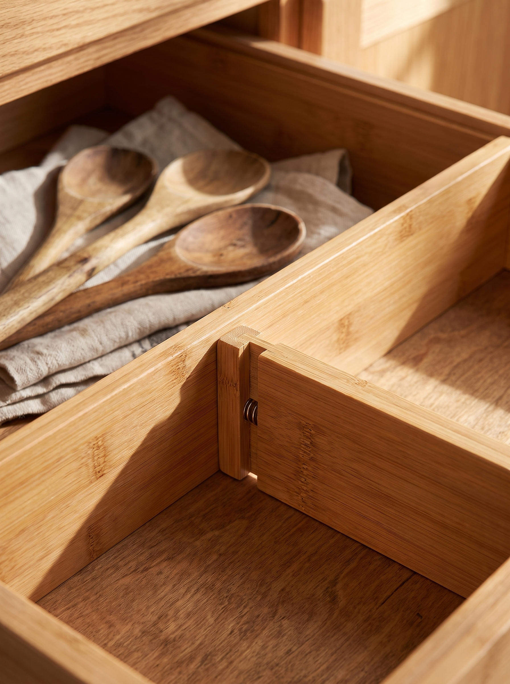 Divider braced with spring tension against a drawer wall