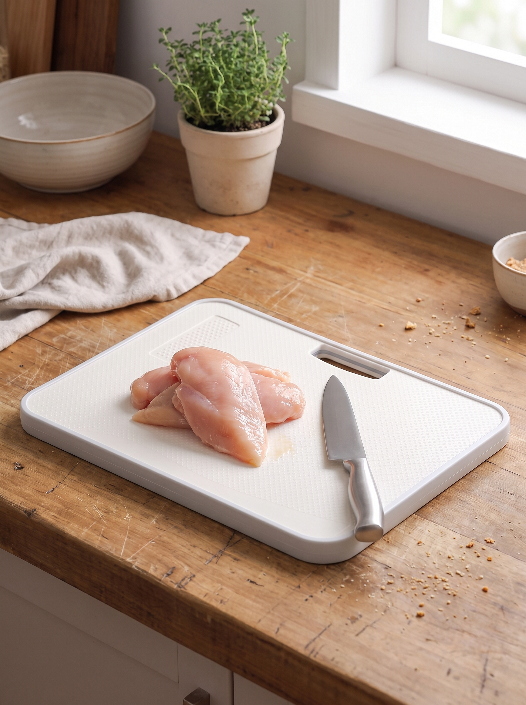 Thick antibacterial chopping board with raw chicken