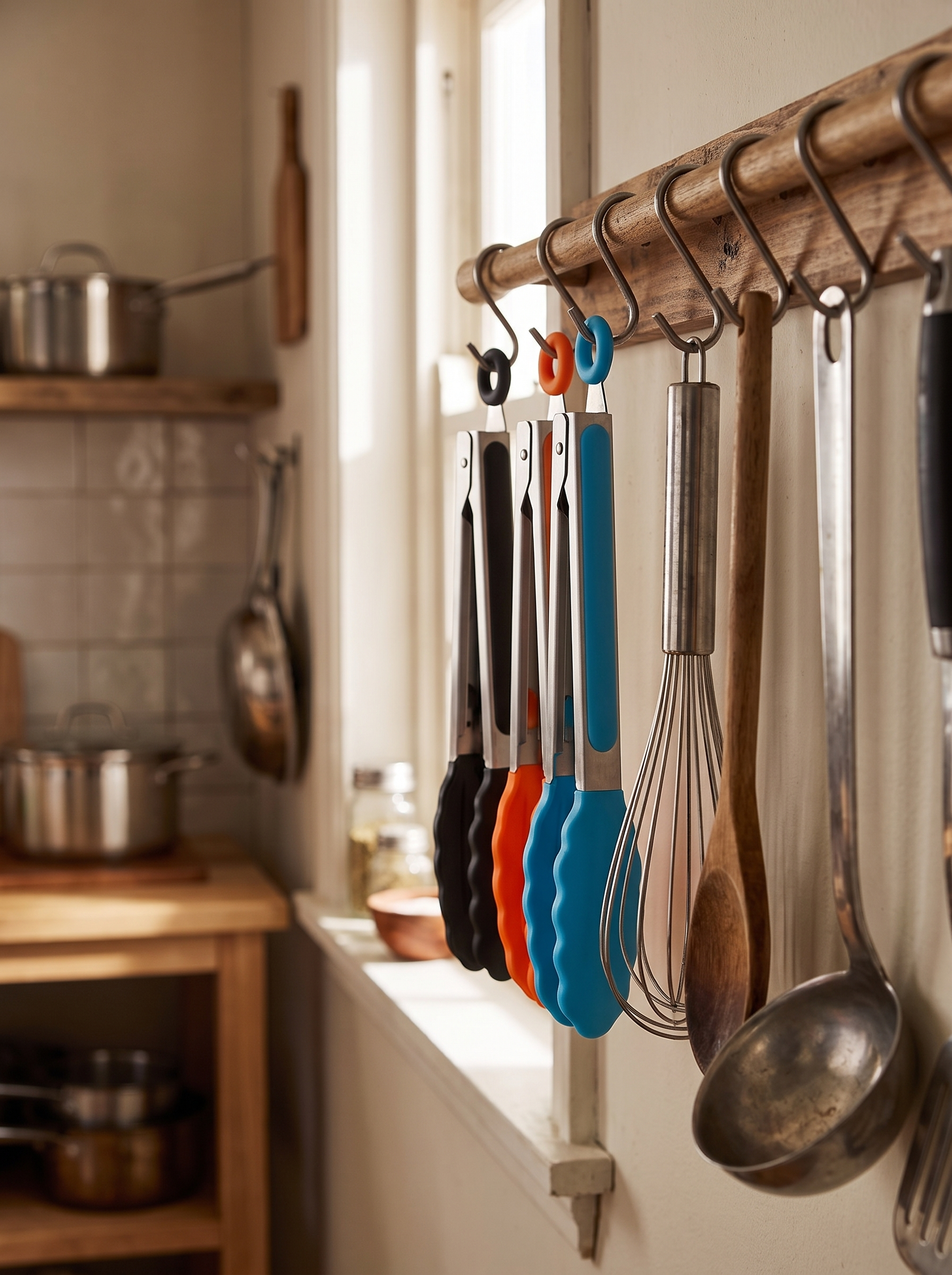 Silicone-Tipped Food Tongs locks shut hangs up