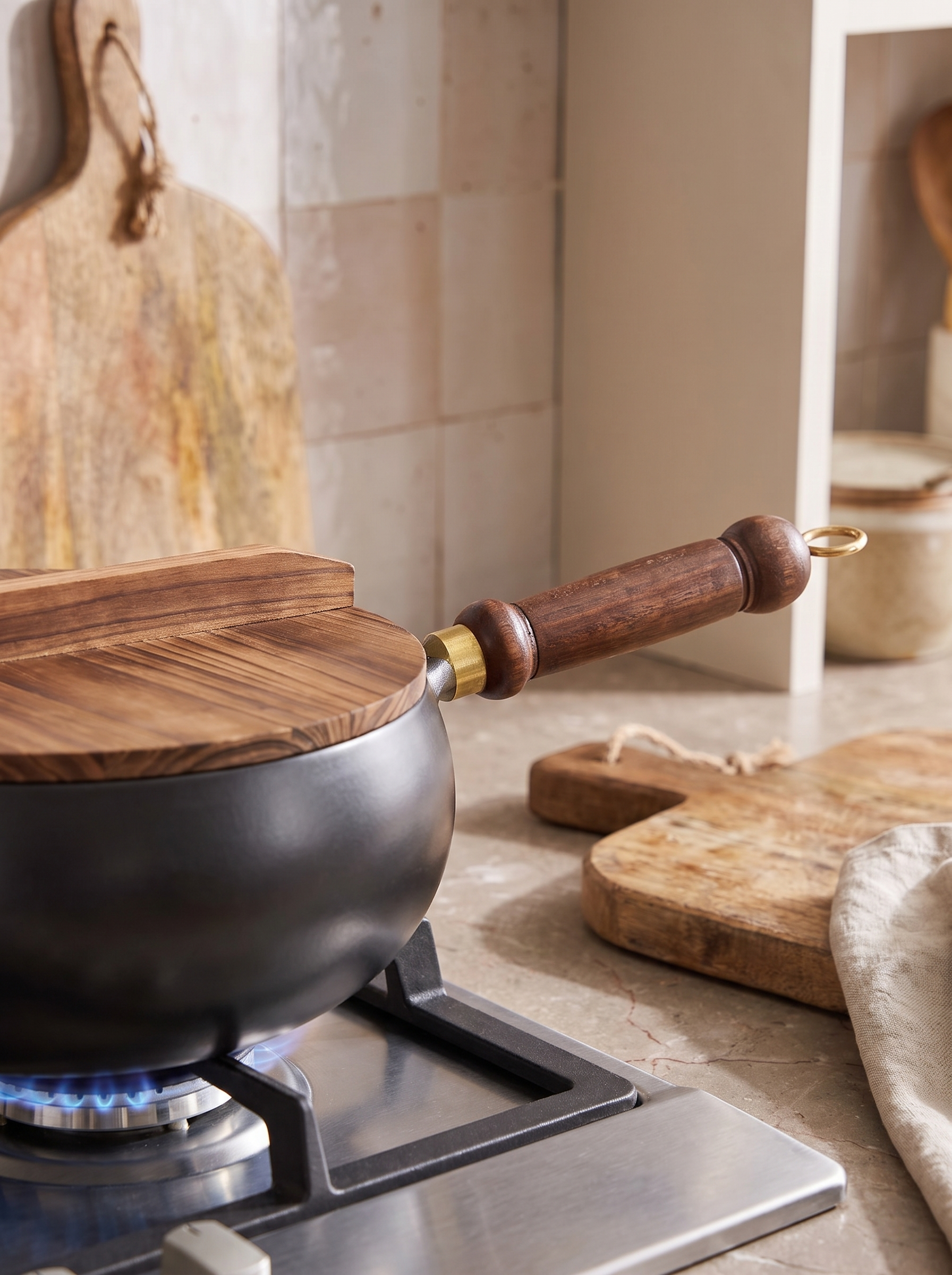 Iron Wok with Wooden Handle comfortable handle