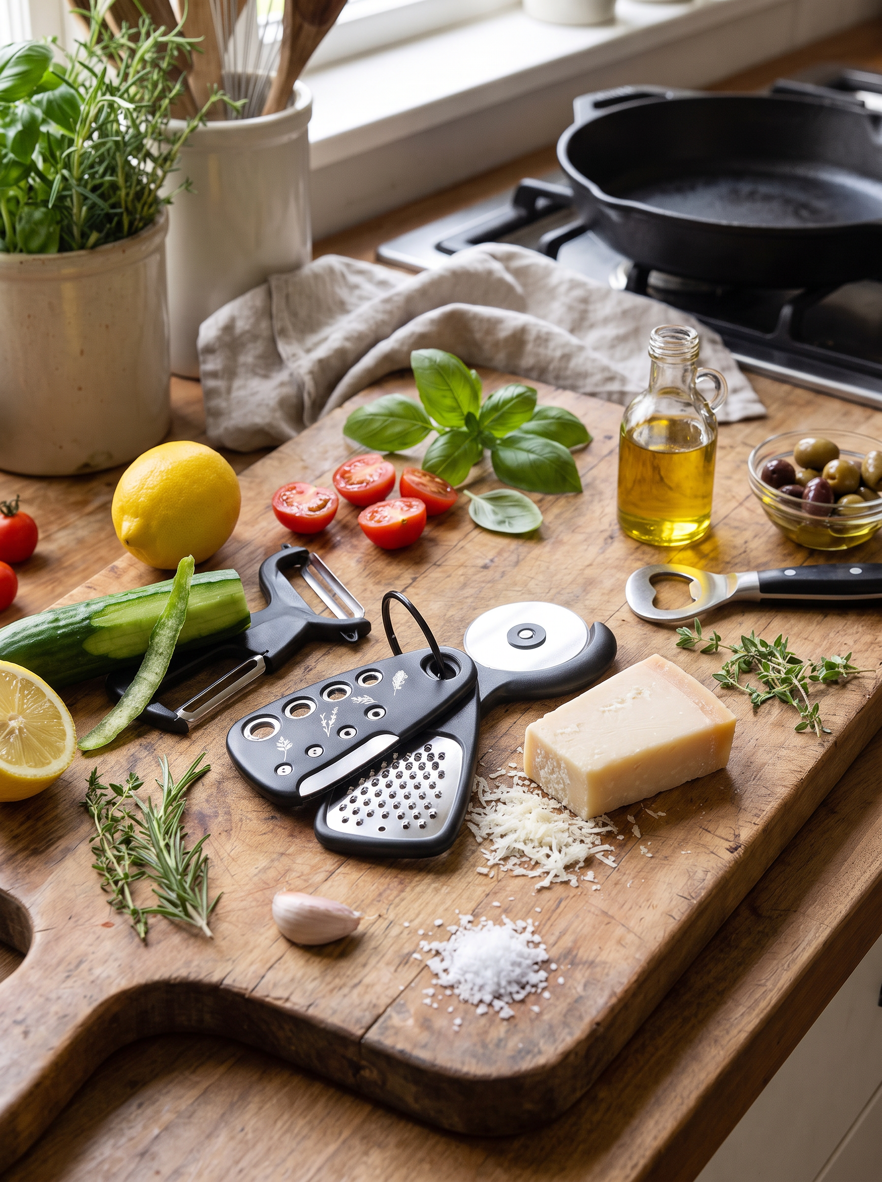 Kitchen gadget set grating peeling slicing