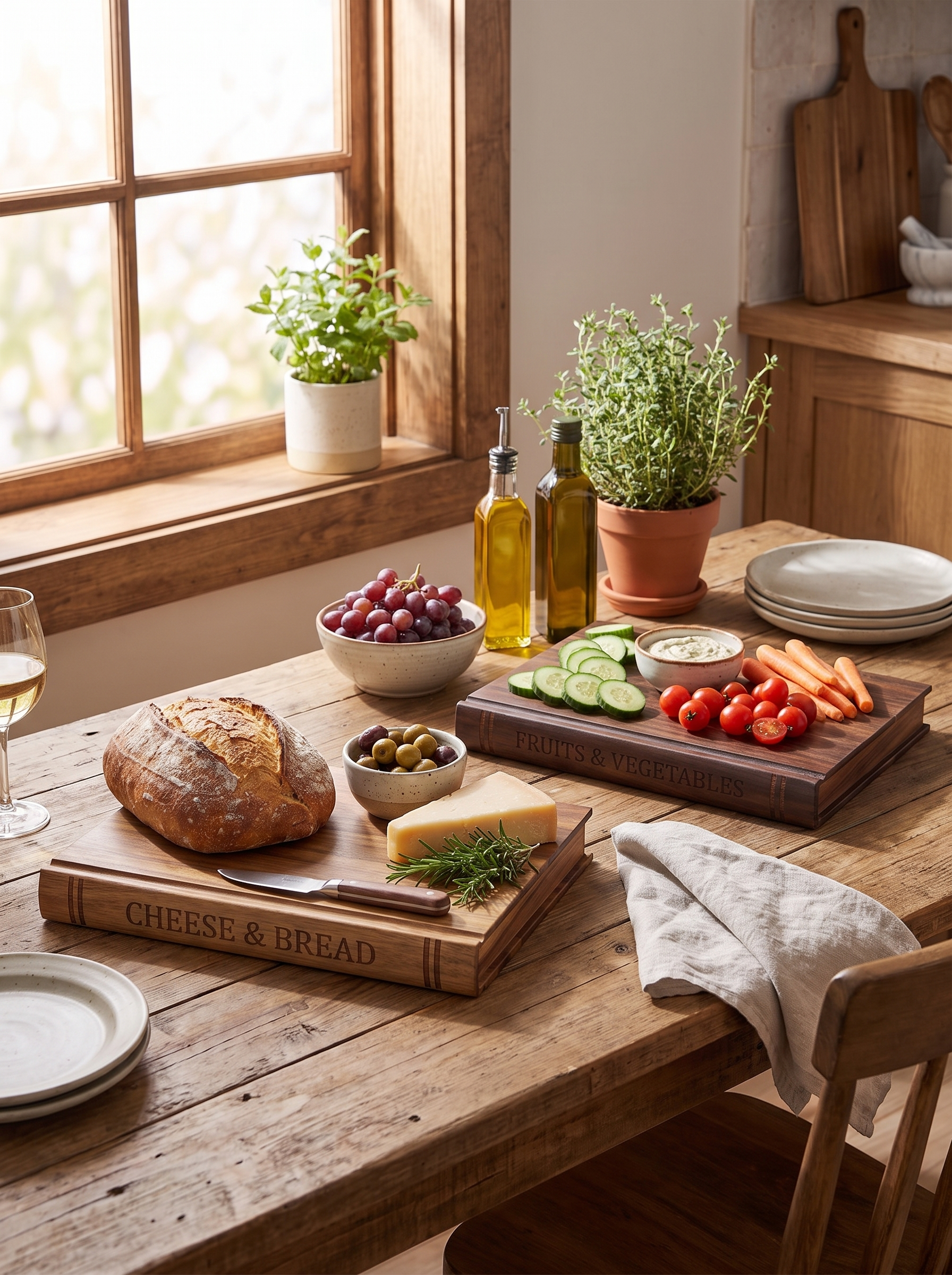 Wooden book shaped board used for serving